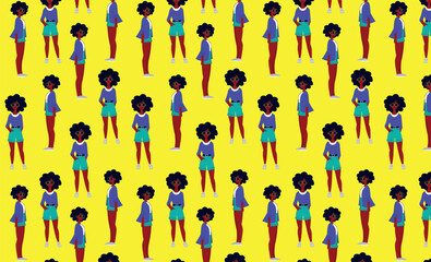 Beautiful stylish black woman in glasses illustration, pattern