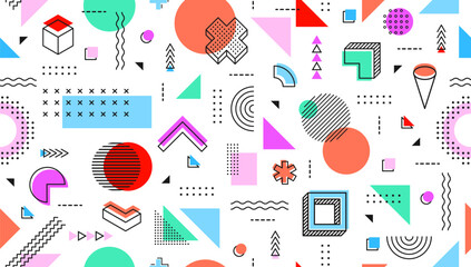 80s 90s memphis pattern. Artwork vintage backdrop, fabric simple vector print with colorful geometric shapes. Textile simple abstract background with Memphis colorful minimalistic pattern