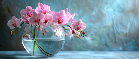 pink orchids flower in the glass vase