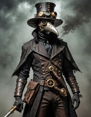 Naklejka premium Steampunk Savior: A Modern Twist on the Plague Doctor