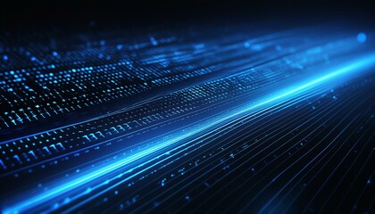  Blue binary digits starting large at the bottom and gradually getting smaller as they move