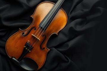 Classic Wooden Violin Closeup On Neutral Black Background Created Using Artificial Intelligence