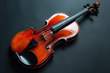 Fototapeta premium Classic Wooden Violin Closeup On Neutral Black Background Created Using Artificial Intelligence