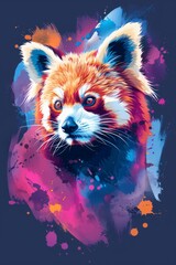 Vibrant red panda illustration on abstract background