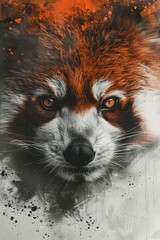 Intense red panda digital artwork