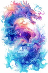Mystical dragon in colorful swirls of water and air