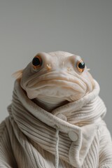 Portrait of a pensive blobfish in a sweater