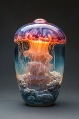 Enchanting jellyfish sculpture in glass vase