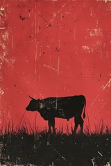 Vintage red cow silhouette background
