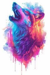 Colorful digital art of a howling wolf with vibrant abstract elements