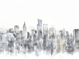 New York City Skyline.A beautiful watercolor painting of the New York City skyline