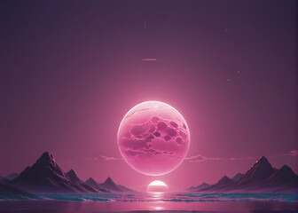 planet earth and moon landscape illustration