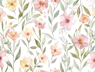 A beautiful floral pattern with pink, yellow, and green flowers