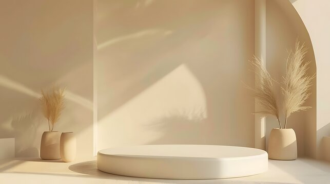 cream color podium and minimal cream color wall scene