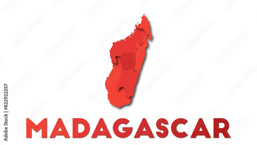 Poster madagascar map showing regions. animated country map with title. 4k resolution animation.