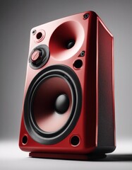 white speaker background red music bright audio system three dimensional render loudspeaker acoustic sound loud sonorous noise black isolated stylish