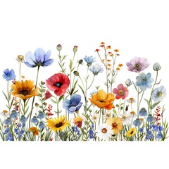 Vibrant Watercolor Wildflowers A Showcasing a Diverse Bouquet of Daisies Bluebells and Poppies