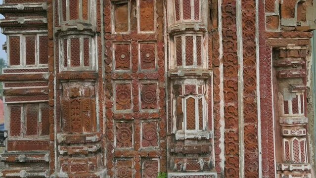 Famous Antpur Radhagovindjiu temple with crafted wood and exquisite terracotta carvings depicting stories from all 18 puranas. Here Swami Vivekananda took monastic vows in 1886, West Bengal, India