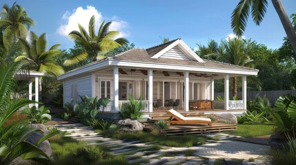 Fototapeta premium Beachside bungalow plan with a breezy open floor plan and ocean breezes