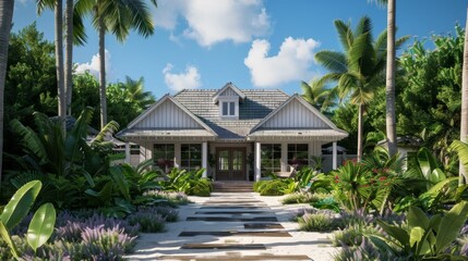 Fototapeta premium Beachside bungalow plan with a breezy open floor plan and ocean breezes