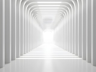Minimalist 3D Rendered Abstract Architectural Channel with Vanishing Perspective and Symmetrical Striped Pattern