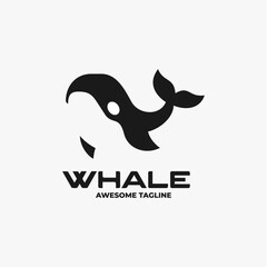 Vector Logo Illustration Whale Silhouette Style.