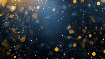Dark blue and gold foil background with glowing Christmas light particles