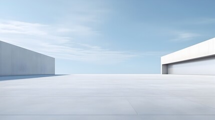 Minimalist White Architectural Photography of Sleek Concrete Building in Vast Empty Space