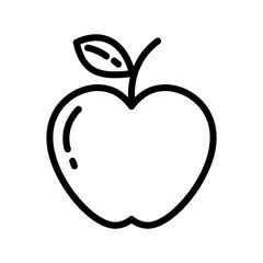 Apple Outline drawing Autumn fruit with leaf in minimalistic style Sticker Logo Icon design concept