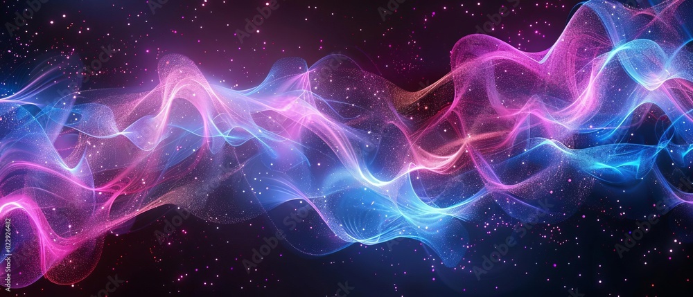 Poster create a seamless looping animation of glowing blue and purple energy waves flowing and undulating a