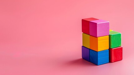 Obraz premium Rainbow Block Toy isolated on pink background