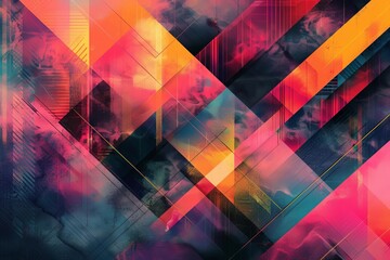 Create a seamless looping animation of a geometric shapes and patterns in a vibrant color scheme, with a retro futurism style.
