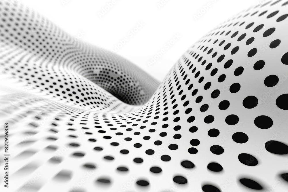 Poster create a 3d animation of a smooth, white, undulating surface with tiny black dots. animate the surfa