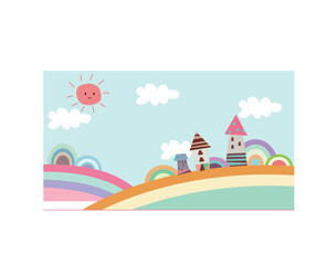 Rainbow castle cute cartoon vector fairy tale fantasy