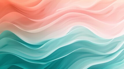 Fototapeta premium Soft gradient background with wavy lines in teal and coral