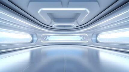 Sleek and Futuristic 3D Rendered Interior of Spacious Showroom or Studio with Hidden Lighting and Modern Design