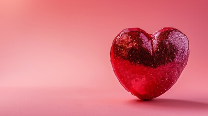 Fototapeta premium Red heart on pink background