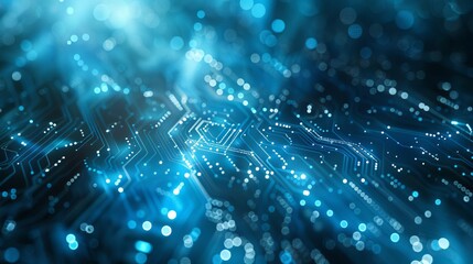 Blue circuit board with glowing lights.