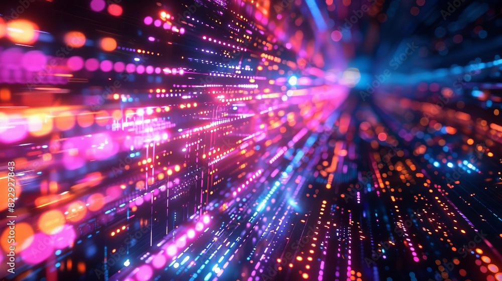 Poster create an abstract background image with glowing particles in shades of blue and purple. the particl