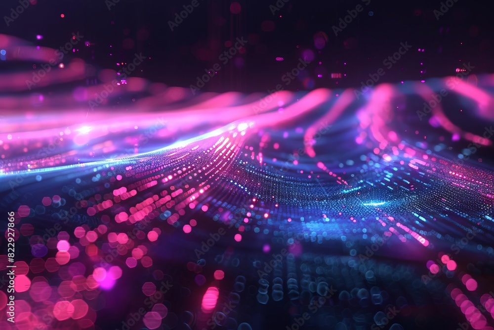 Poster create a seamless looping animation of a glowing pink and blue particle wave