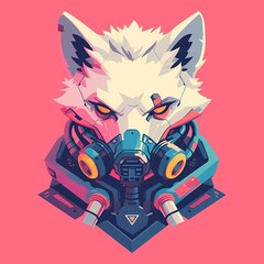 Fox character mascot illustration wearing mask, vector logo style, e-sport gamer t-shirt design on isolated background