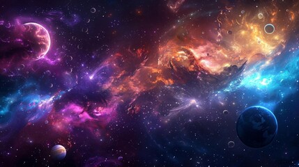 Explore the unfathomable wonders of the cosmos with this awe-inspiring space scene, where distant galaxies, planets, and nebulae ignite the imagination