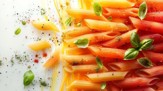 View for product photography of a pile of tricolor pasta