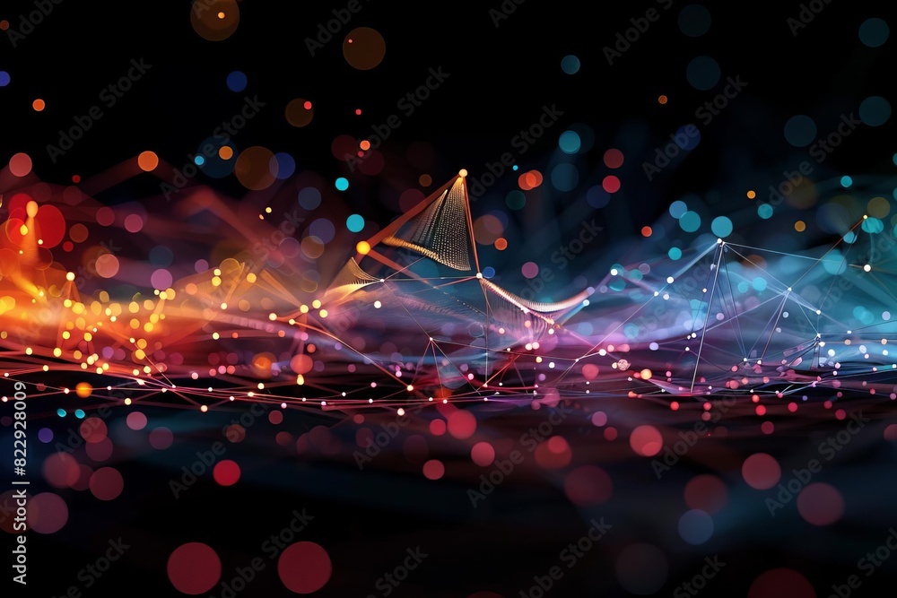 Poster create an abstract image of a mountain range at night. the sky is dark and filled with stars. the mo