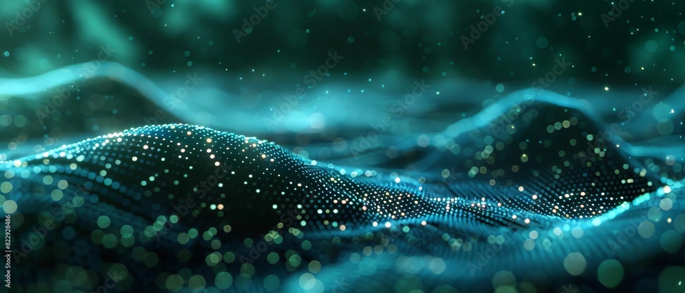 Poster create a 3d rendering of a glowing green landscape