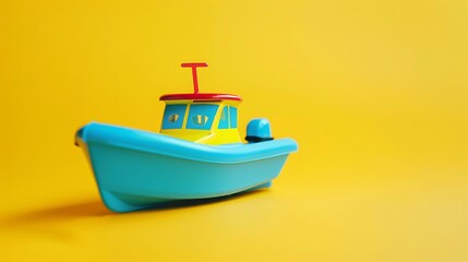 Naklejka premium Sea boat toy on a yellow background
