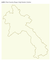Laos plain country map. High details. Outline style. Shape of Laos. Vector illustration.