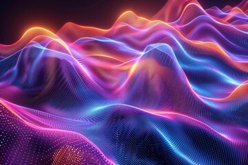 Obraz premium Create a seamless looping animation of a glowing neon mountain range. The mountains should be made of particles that glow and move.