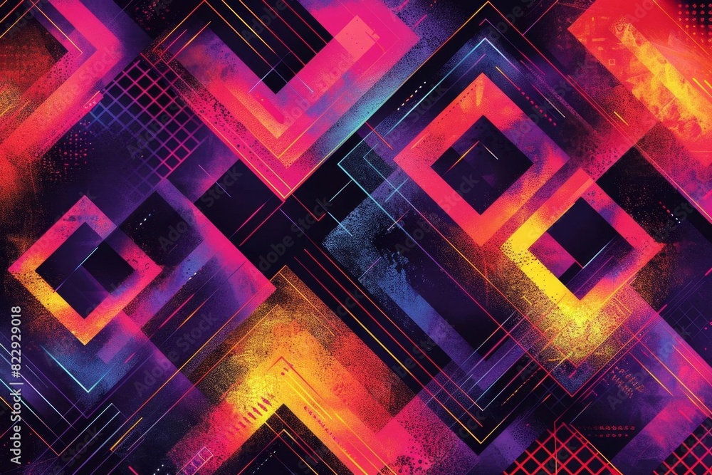Poster create a seamless, repeating pattern of overlapping squares in a graffiti-like style
