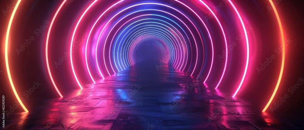 Aufkleber create a seamless loop animation of a futuristic tunnel with glowing neon lights